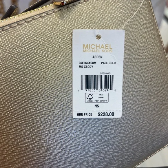 MICHAEL KORS Arden Medium Metallic Crossbody Bag
Pale Gold 
NWT - Picture 9 of 16